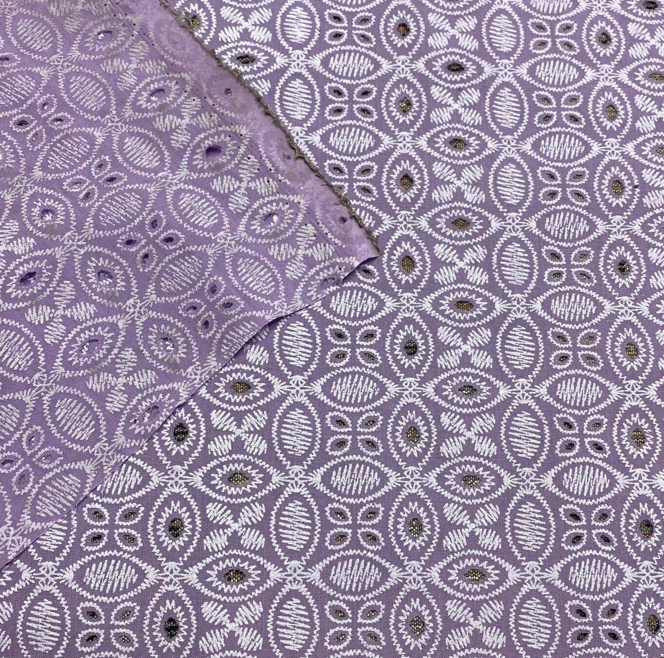 Cotton Fabric Perforared And Printed Lilac Colour 55'' WIde Sold By The Metre