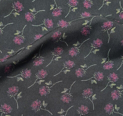 Pure Silk Chiffon Fabric Pink Rose Printed Black Colour 51" Wide Sold By Metre