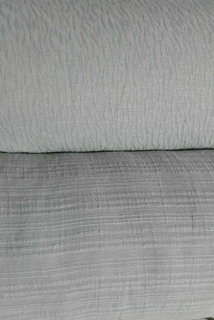 ICE GREY FIGURED AND STRIPED LINEN VISCOSE FABRIC - SOLD BY THE METRE