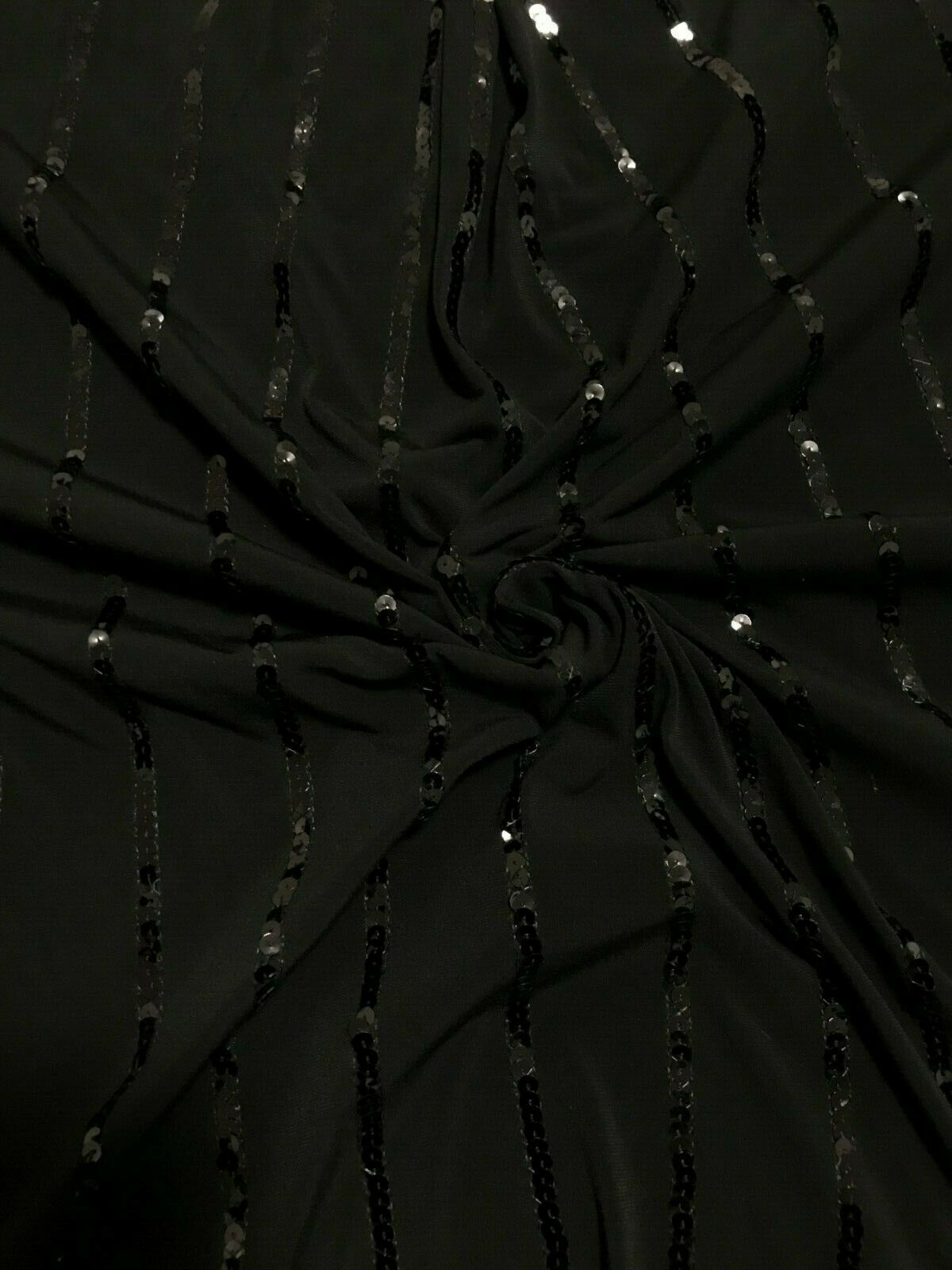JERSEY LYCRA FABRIC SEQUINS STRIPED BLACK -2 VARIATIONS SOLD BY THE METRE