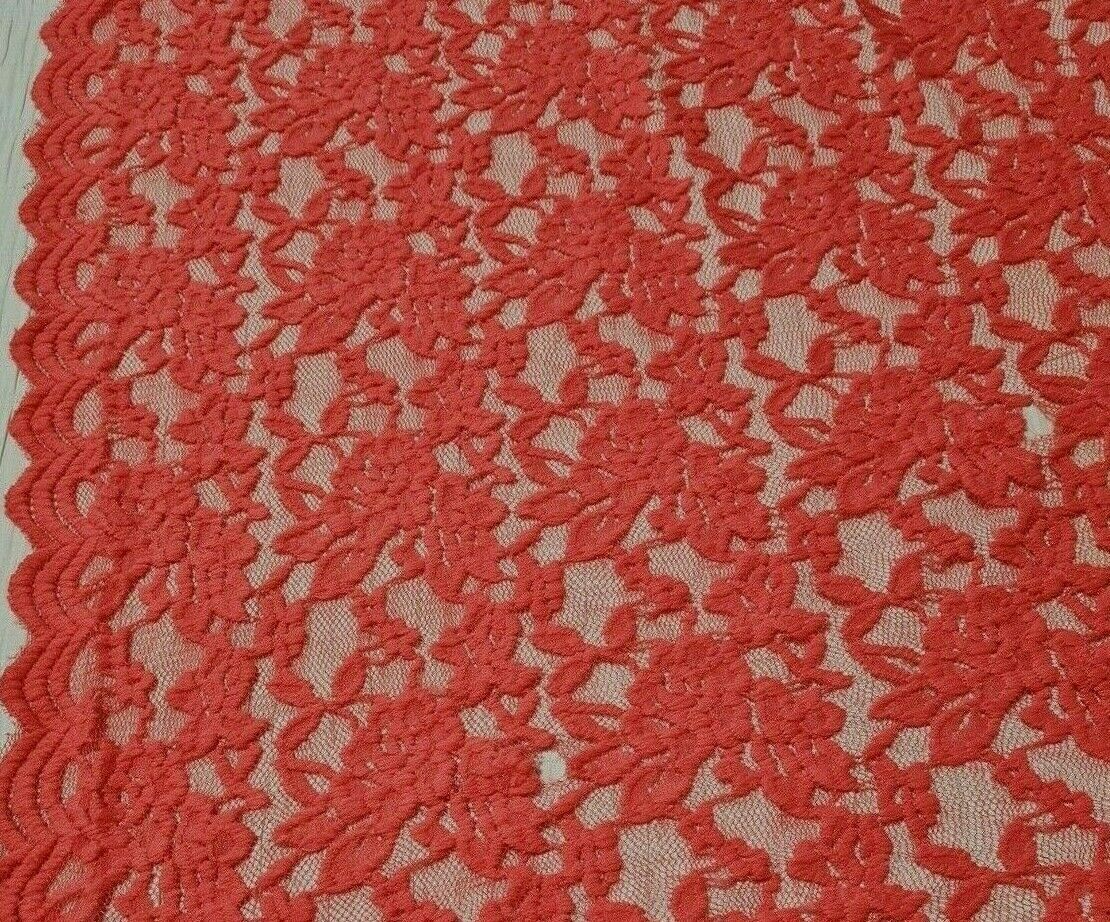 STRETCH LACE FABRIC MELON COLOUR FLORAL-SOLD BY THE METRE