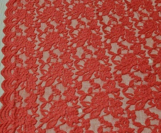 STRETCH LACE FABRIC MELON COLOUR FLORAL-SOLD BY THE METRE