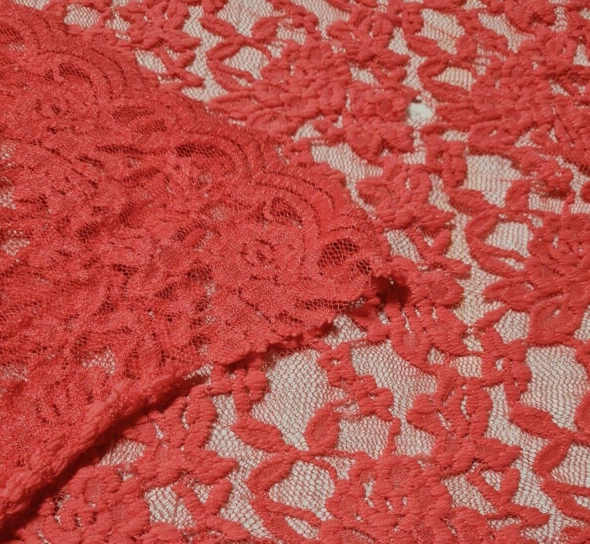 STRETCH LACE FABRIC MELON COLOUR FLORAL-SOLD BY THE METRE