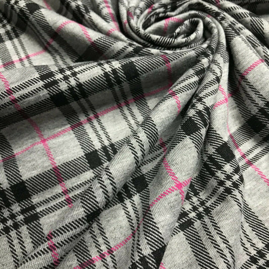 Viscose Blend Jersey Fabric Checked Grey Melange Colour Sold By The Metre A1-116