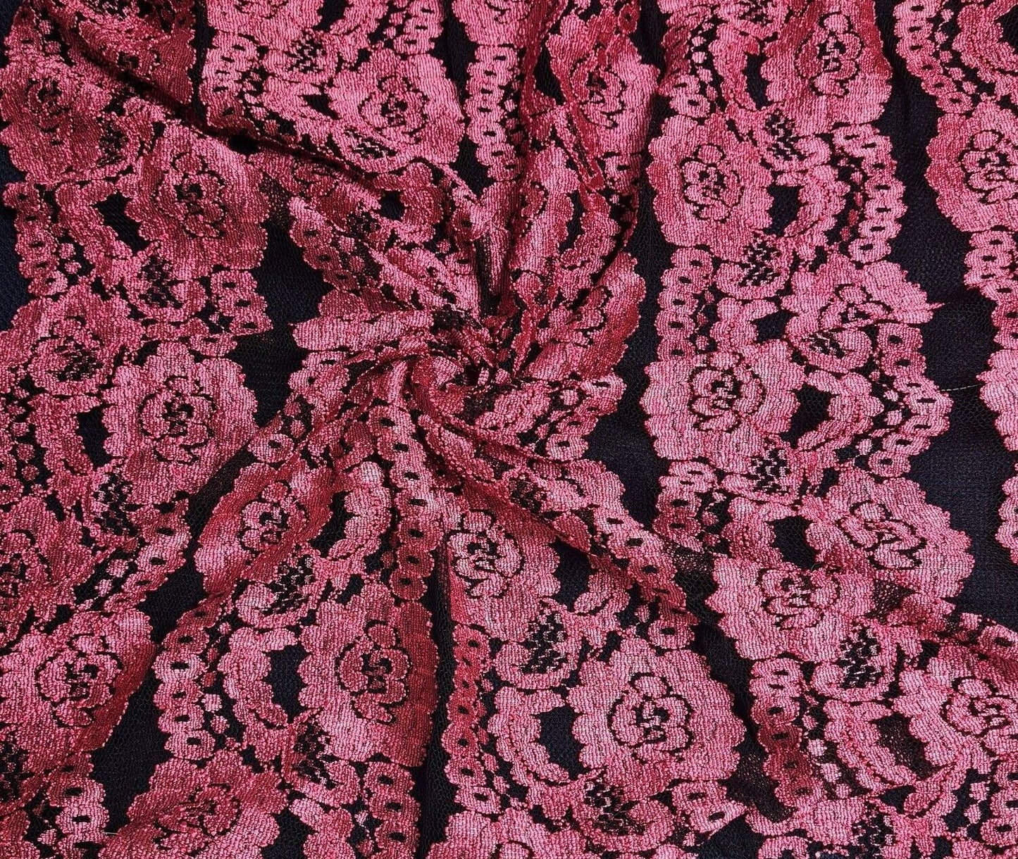 Floral Lace Fabric Fuchsia And Black Black Colours 2 Way Stretch 55" Wide