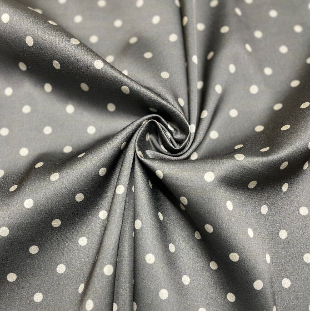 Satin Fabric Dark Olive Sprig Colour off White Spotted 55" Wide Sold By Metre