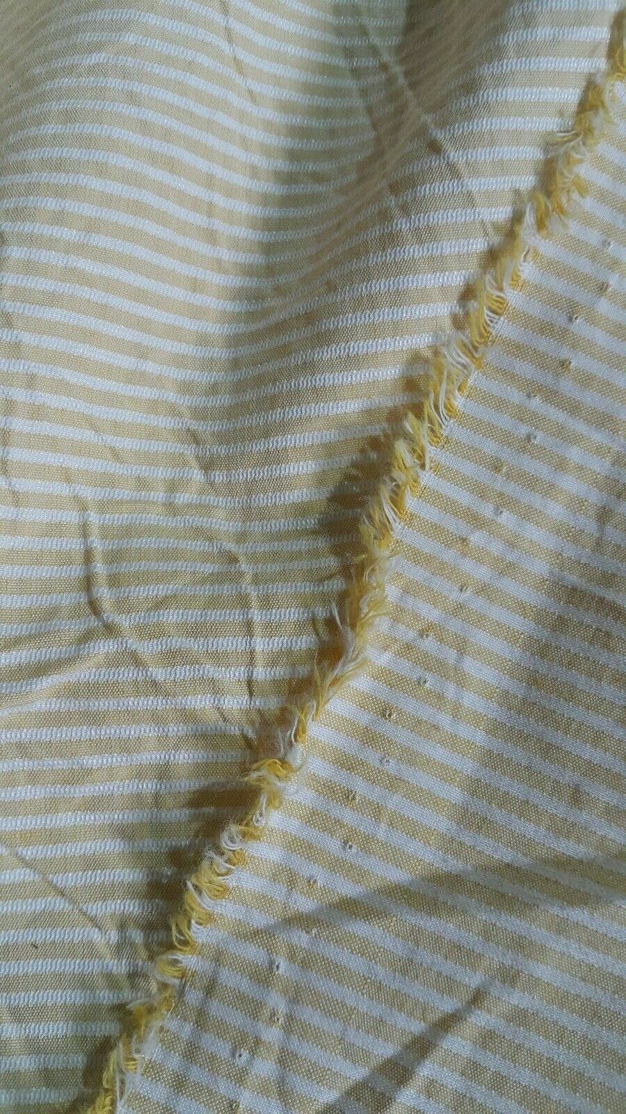 WHITE AND YELLOW STRIPED WRINKLED EFFECT POLYCOTTON FABRIC-SOLD BY THE METER