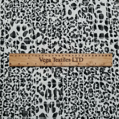 Viscose Polyester Fabric Black And White Cheetah Printed Checked 55" Wide