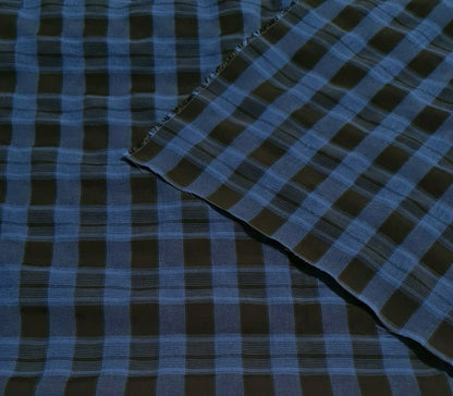 CHECKED VISCOSE FABRIC BLACK AND BLUE - SOLD BY THE METRE