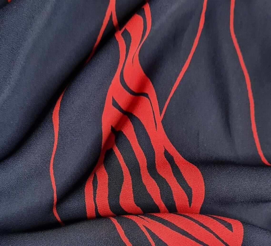 Crepe Chiffon Fabric Red And Navy Abstract Printed 55" Wide Sold By Metre