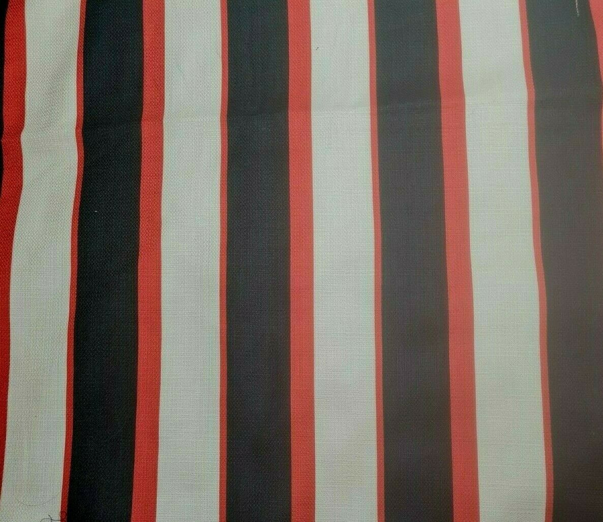 Linen Look Cotton Fabric Black Ivory Red Striped 55" Wide