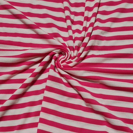 Jersey Knit Fabric Fuchsia And White Striped 55" Wide By The Metre A1-199