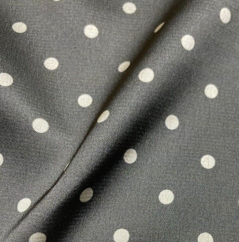 Satin Fabric Dark Olive Sprig Colour off White Spotted 55" Wide Sold By Metre