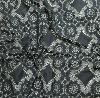 Lace Fabric Petrol Green and Black Colours Non Stretch 55"Wide Sold By Metre