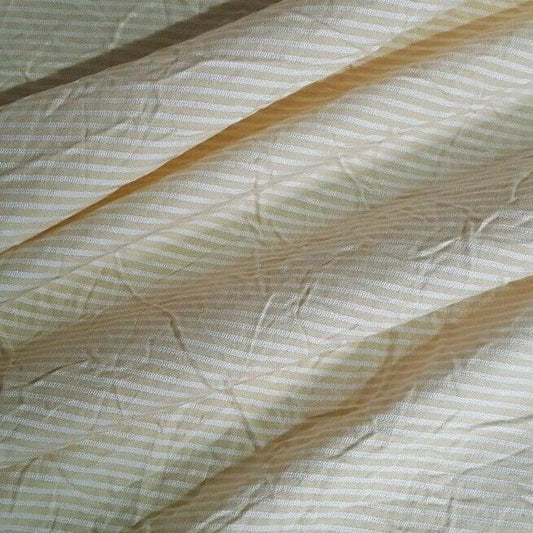 WHITE AND YELLOW STRIPED WRINKLED EFFECT POLYCOTTON FABRIC-SOLD BY THE METER