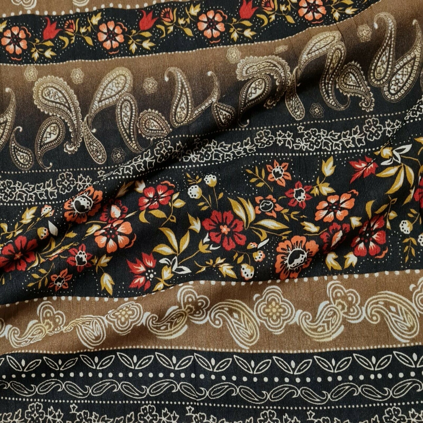 Stretch Tulle Mesh Fabric Floral And Paisley Printed Crinkled Sold By The Metre