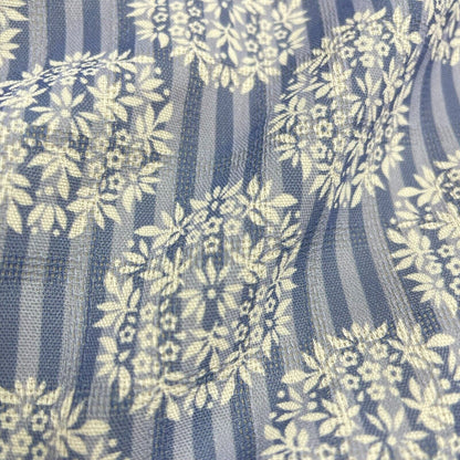 Crepe Fabric Striped and Floral Blue and Ivory 55" Wide Non-Stretch