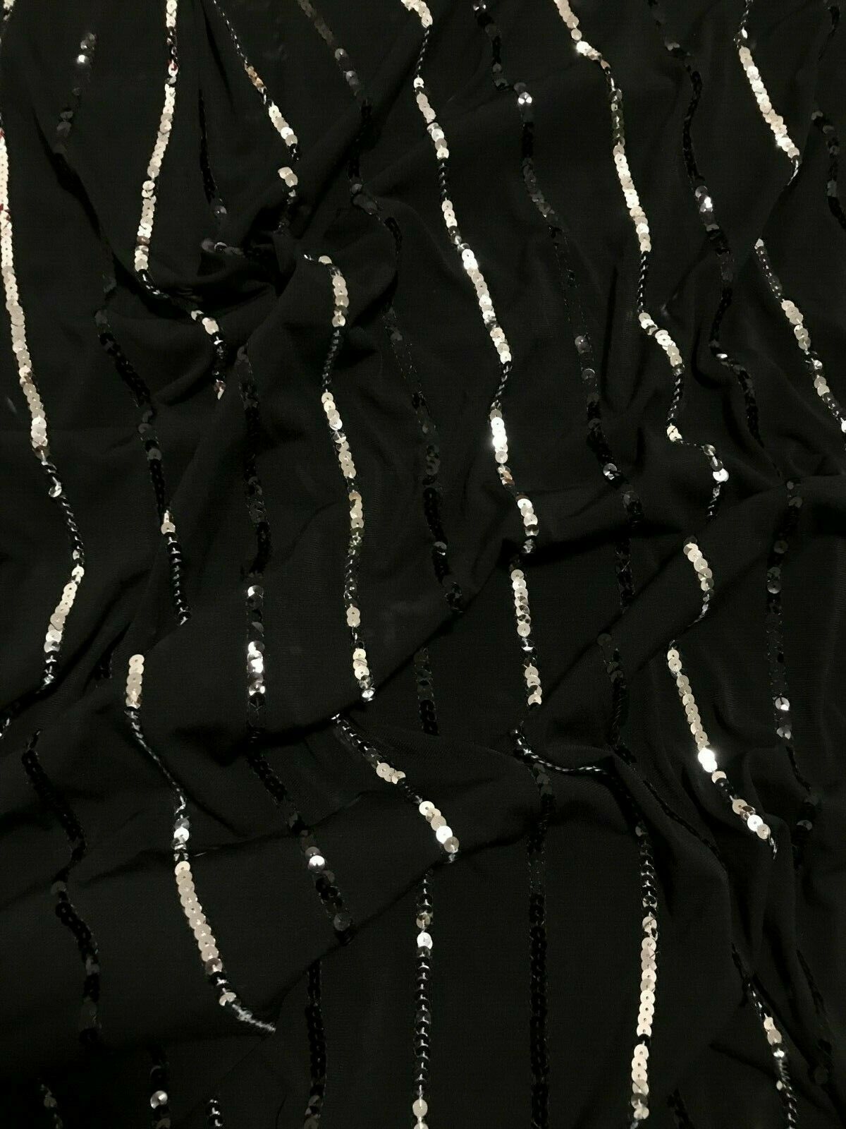 JERSEY LYCRA FABRIC SEQUINS STRIPED BLACK -2 VARIATIONS SOLD BY THE METRE
