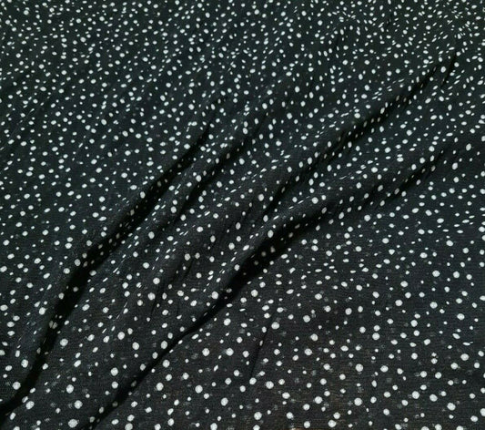 STRETCH TULLE FABRIC BLACK COLOUR WITH WHITE SPOTS - SOLD BY THE METRE