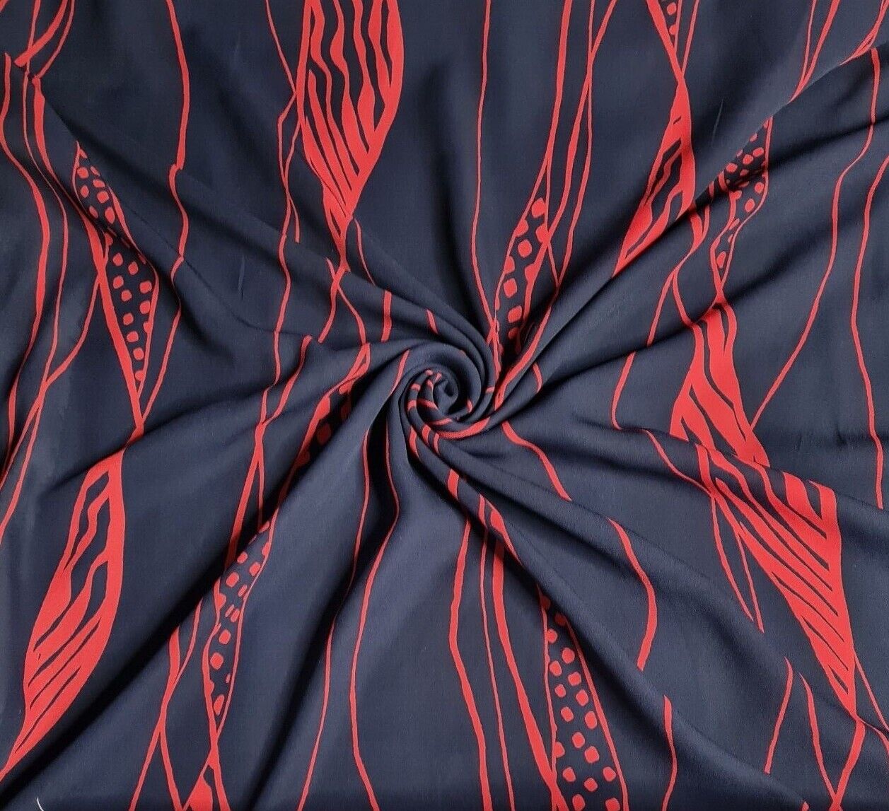 Crepe Chiffon Fabric Red And Navy Abstract Printed 55" Wide Sold By Metre