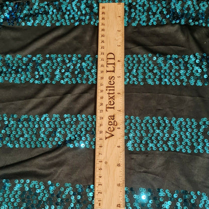 Jersey Fabric Blue Sequin Black Colour 55" Wide 2 Way Stretch
