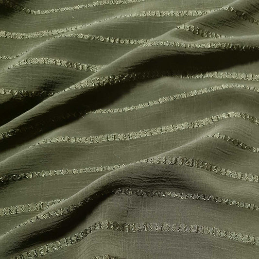 Chiffon Fabric Shiny Striped Olive Green Colour 55" Wide