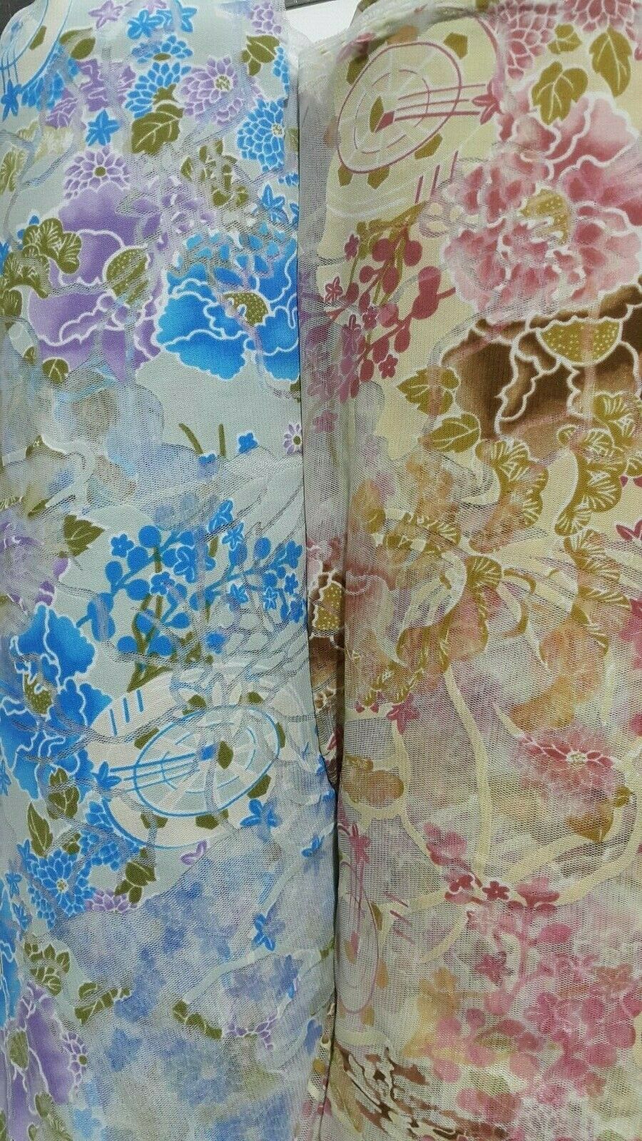 LACE TULLE FABRIC FLORAL PRINTED STRETCH-2 COLOUR-SOLD BY THE METER