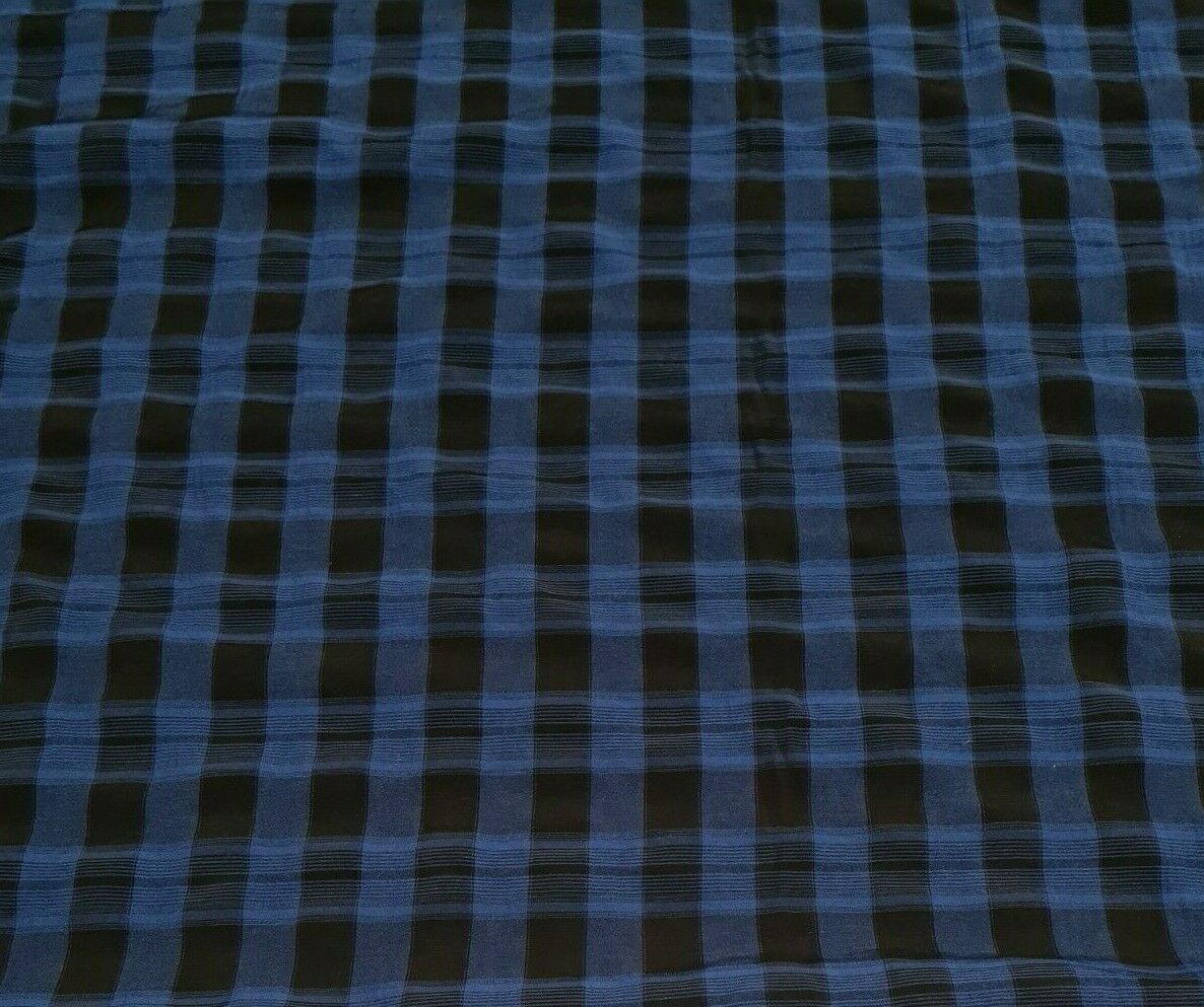 CHECKED VISCOSE FABRIC BLACK AND BLUE - SOLD BY THE METRE