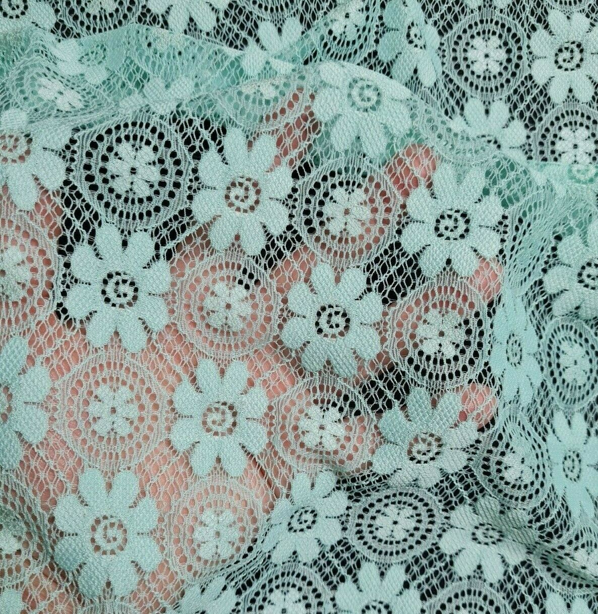 Floral Lace Fabric Light Green Colour 2-Way Stretch 55" Wide By The Metre