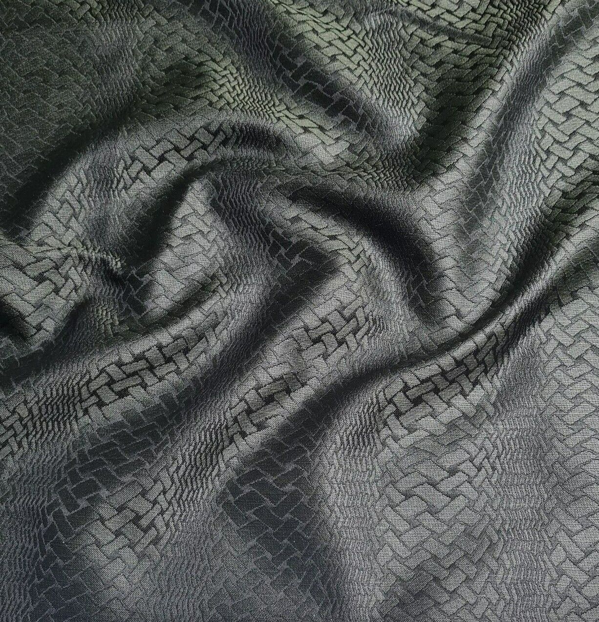 Jacquard Fabric Black And Dark Green Abstract Pattern 55'' Wide By The Metre