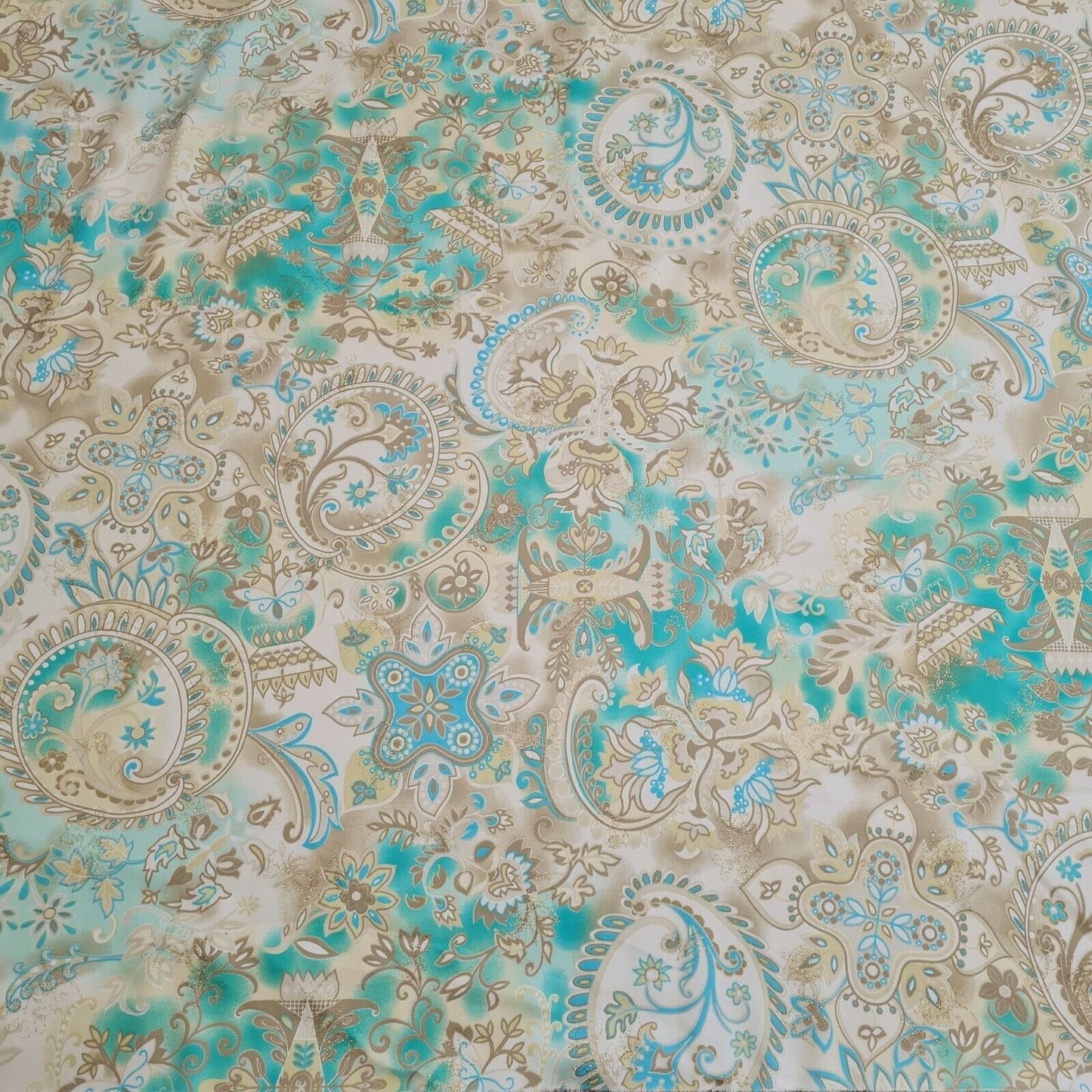 Cotton Polyamide Sateen Fabric Gold Silvery Floral Printed Sold By The Metre