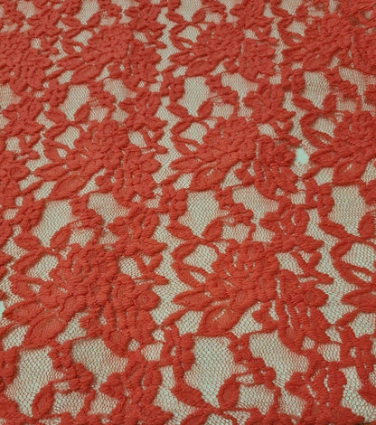 STRETCH LACE FABRIC MELON COLOUR FLORAL-SOLD BY THE METRE