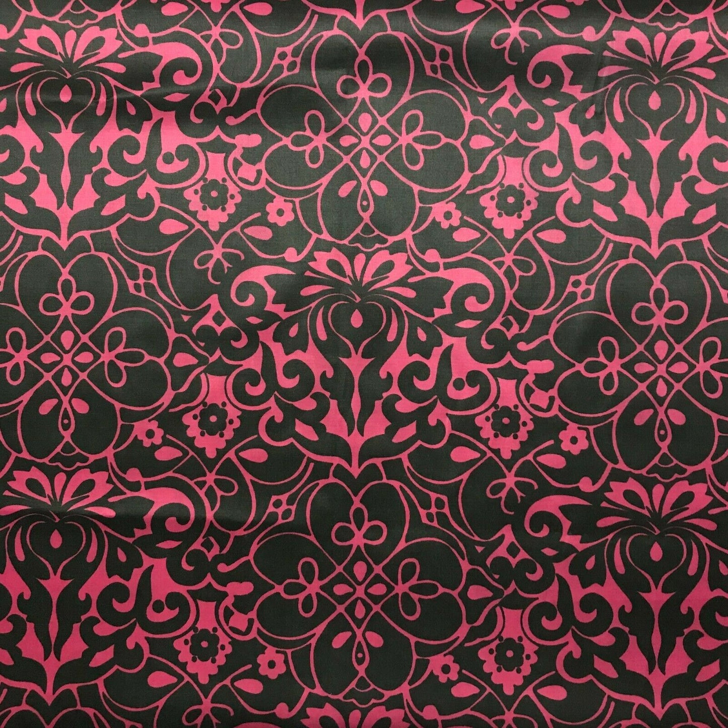 Cotton Sateen Fabric Trellis Printed Fuchsia And Black Colours 55" Wide