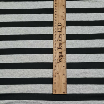 Viscose Polyester Jersey Fabric Grey Melange And Black Striped 66" Wide A1-147