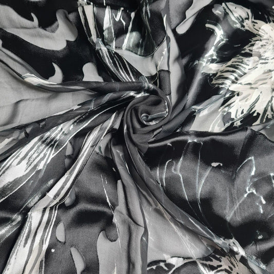 Burnout Chiffon Fabric Silk Viscose Poyamid Blend Black And White Floral Printed
