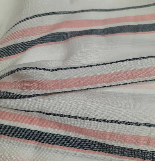 BLACK MELANGE AND PINK STRIPED WHITE THIN VISCOSE POLYESTER FABRIC-SOLD BY METRE