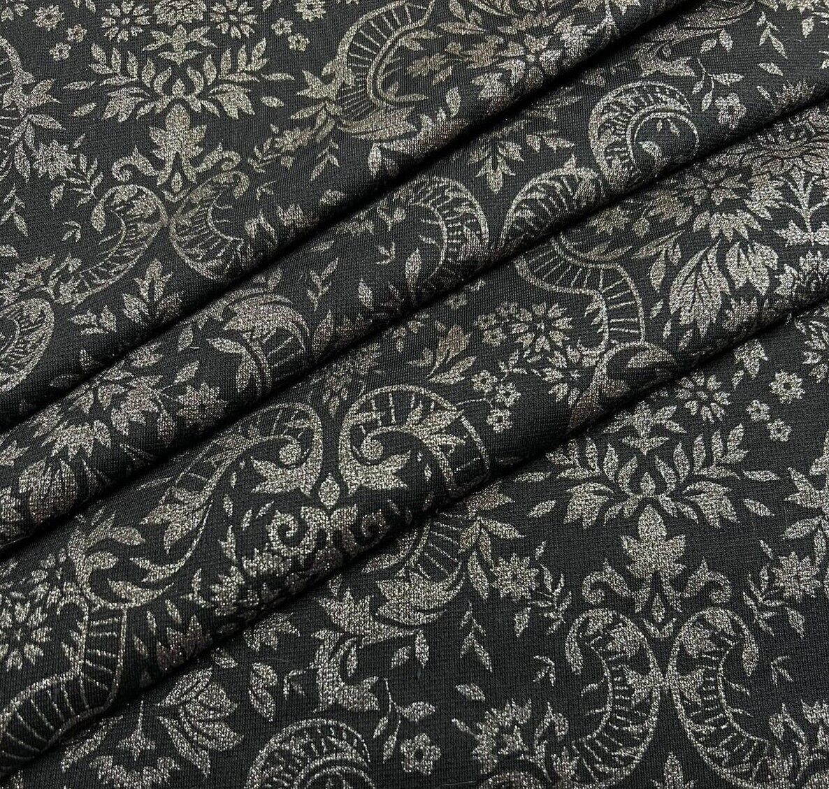 Ponte Jersey Fabric Silver Glitter Floral Printed 55" Wide Sold By Metre