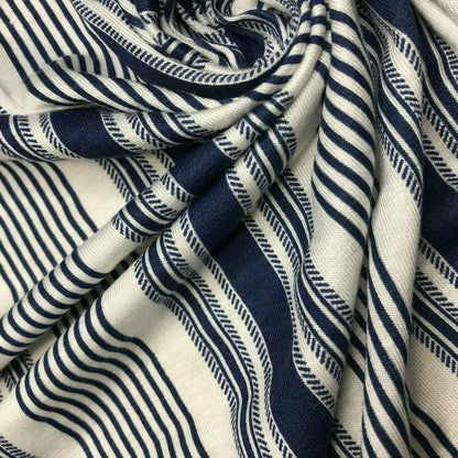 Viscose Jersey Fabric Navy And Off White Striped 55" Wide Sold By The Metre A1-142