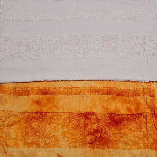 Lace Sewed Polycotton Fabric Crinkled Orange and Peach Colours Sold By The Metre