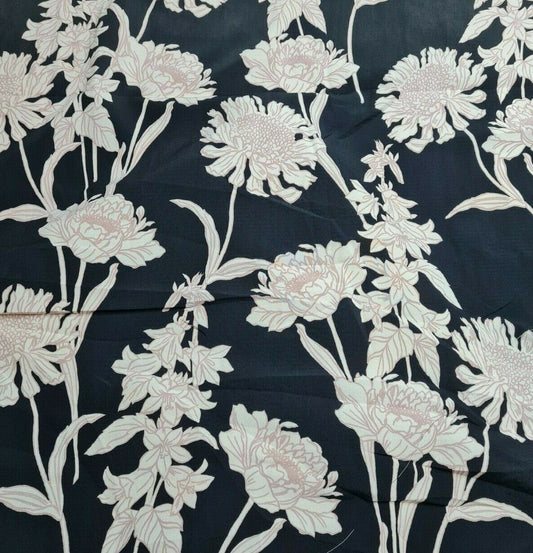 Crepe Fabric Ivory Floral Black Colour 55" Wide Sold By Metre