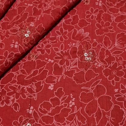 Polycotton Burnout Fabric Floral Printed Sequin Embroidered Crinkled 53" Wide B3/208