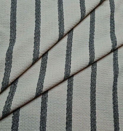 Jersey Fabric Crinkled And Small Figured Black Striped Cream Colour 2Way Stretch