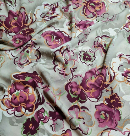 Crinkled Crepe Fabric Floral Printed 55" Wide Sold By Metre