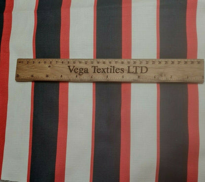Linen Look Cotton Fabric Black Ivory Red Striped 55" Wide
