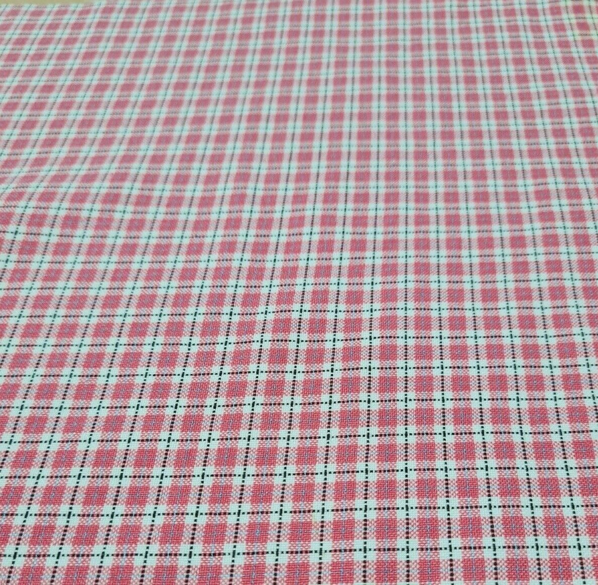 DRESSMAKING FABRIC PINK WHITE BLACK AND BLUE CHECKED - SOLD BY THE METRE