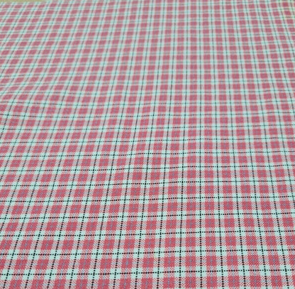 DRESSMAKING FABRIC PINK WHITE BLACK AND BLUE CHECKED - SOLD BY THE METRE