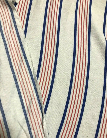 VISCOSE FABRIC RED AND BLUE STRIPED WHITE VISCOSE NAYLON -SOLD BY THE METRE