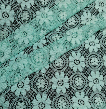 Floral Lace Fabric Light Green Colour 2-Way Stretch 55" Wide By The Metre