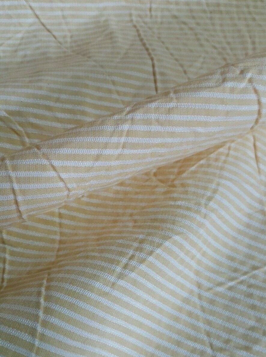 WHITE AND YELLOW STRIPED WRINKLED EFFECT POLYCOTTON FABRIC-SOLD BY THE METER