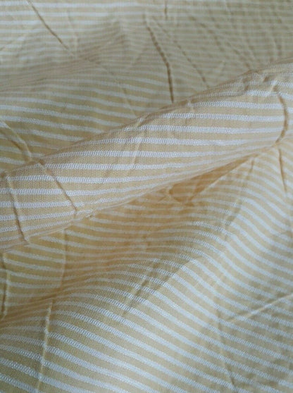 WHITE AND YELLOW STRIPED WRINKLED EFFECT POLYCOTTON FABRIC-SOLD BY THE METER